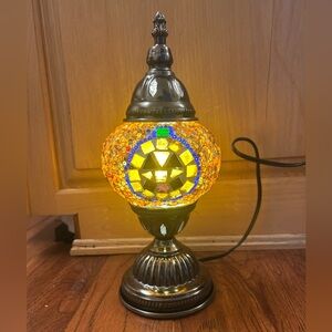 HANDMADE - Mosaic Glass Table Lamp with Metal Base, Pumpkin/Halloween/Fall Style